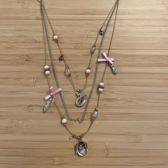 Betsey Johnson Ballerina Necklace with Pink Bows Nutcracker Swan Lake - Picture 1 of 4